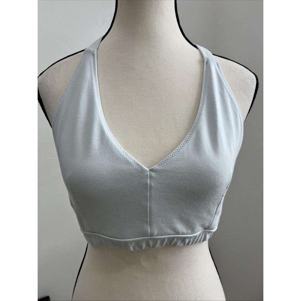 Athleta Sports Bra Womens Medium Blue Good Strappy Back V-Neck